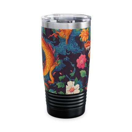 Dragon Tumbler | Japanese Flower Pattern Drink Companion | Floral Japan Insulated Travel Mug | Exercise Office College Road Trip Coffee Gift
