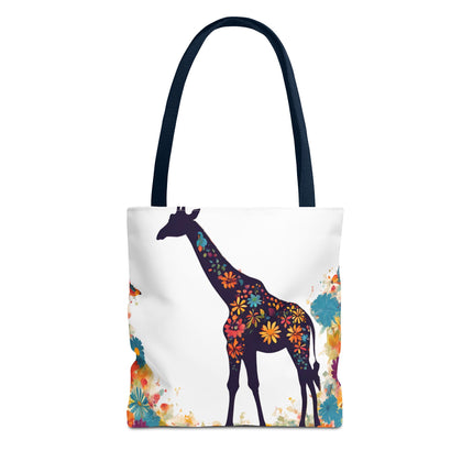 Giraffe Lovers Tote | Floral Safari Animal Grocery Bag | African Savanna Office Travel Carrier | Flower Collage Forest Cotton Traveler
