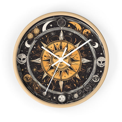 Sun and Moon Wall Art Clock | Celestial Solstice Astronomy Wiccan Hanging | Comet Constellations Home Office Solar System Pagan Decor Gift