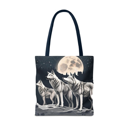 Moon Wolves Tote | Night Sky Mountain Wolf Pack Grocery Bag | Laptop & Book Carrier | Home Office Wooded Wild Dogs Travel Overnight Gift