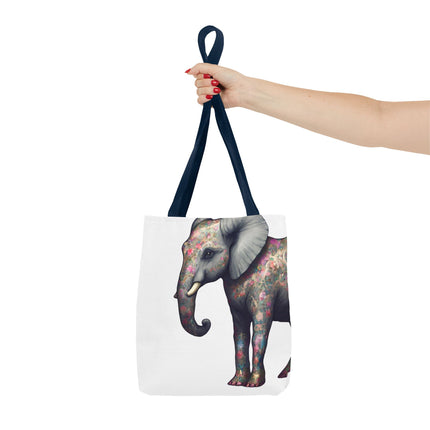 Elephant Gift Tote | Majestic Flower Pattern Grocery Bag | Animal Lovers Office Travel Carrier | Jungle Kingdom Endangered Cotton Traveler