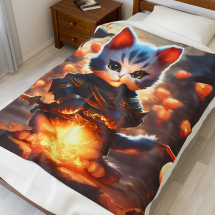 SAMURAI WARRIOR CAT Blanket - Paper Lantern Village Kitten Plush Cover
