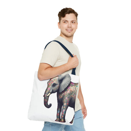 Elephant Gift Tote | Majestic Flower Pattern Grocery Bag | Animal Lovers Office Travel Carrier | Jungle Kingdom Endangered Cotton Traveler
