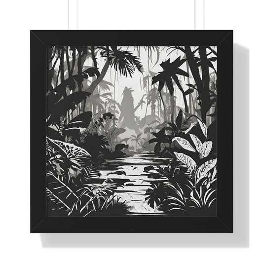Wall Decor, Jungle Scene, Framed Wall Hanging, Black Shadow Print, Nature Scene Picture, Living Room Poster, Office Scenery