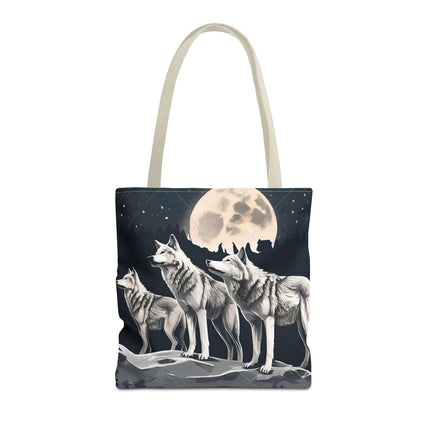 Moon Wolves Tote | Night Sky Mountain Wolf Pack Grocery Bag | Laptop & Book Carrier | Home Office Wooded Wild Dogs Travel Overnight Gift