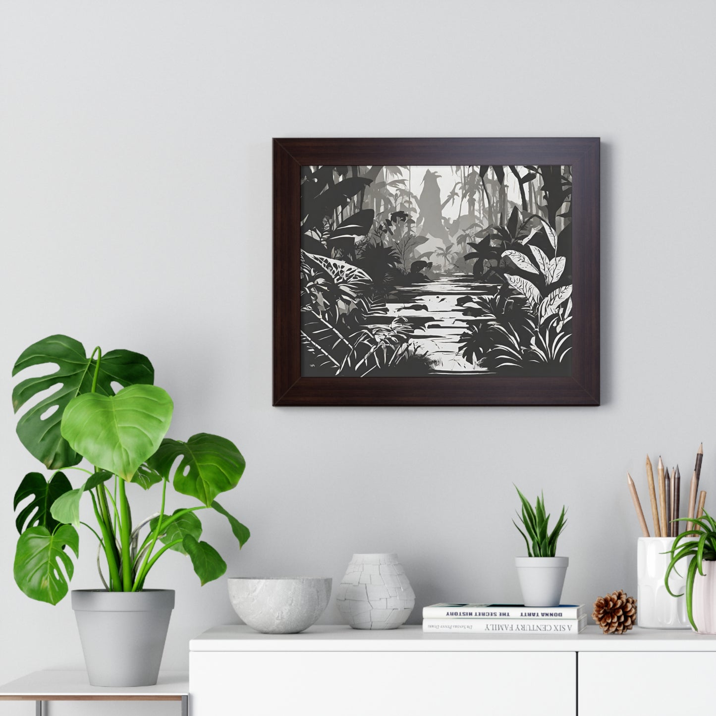 Wall Decor, Jungle Scene, Framed Wall Hanging, Black Shadow Print, Nature Scene Picture, Living Room Poster, Office Scenery