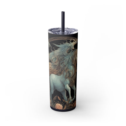 MAJESTIC MYTHS Skinny Tumbler - Horned Goat Horse Floral Moon Fantasy Traveler