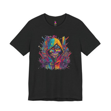 EVIL HOODED SKELETON Abstract Splash Graffiti T-Shirt - Cartoon Street Art Tee