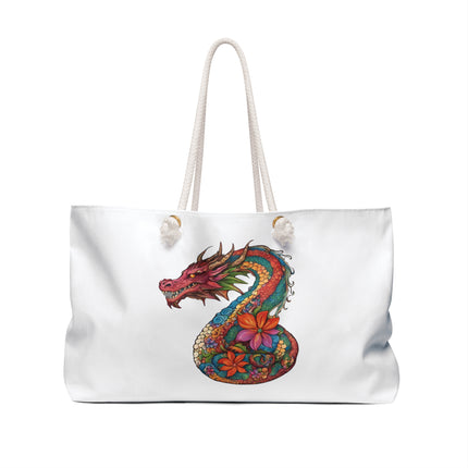 Custom Weekender | Japanese Dragon Travel Bag | Flowered Floral Serpent Japan Style Cruise Airplane & Hotel Road Trip Overnight Carrier