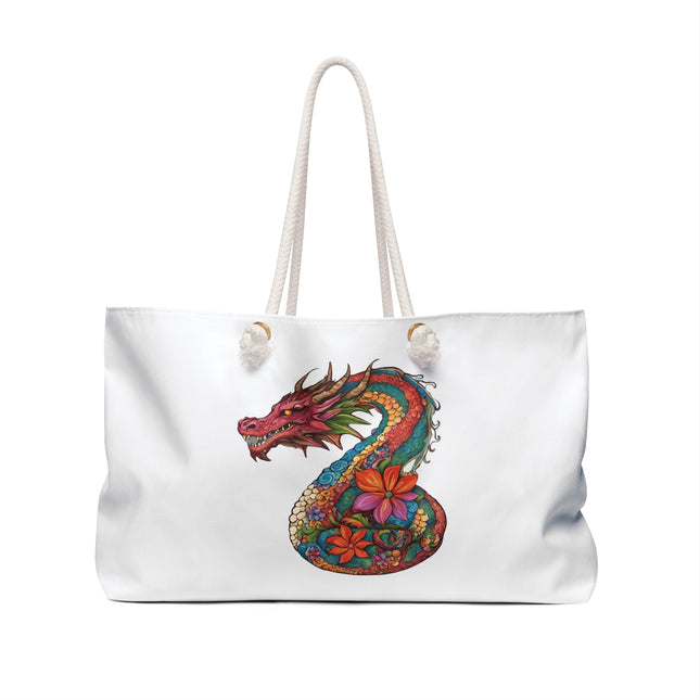 Custom Weekender | Japanese Dragon Travel Bag | Flowered Floral Serpent Japan Style Cruise Airplane & Hotel Road Trip Overnight Carrier