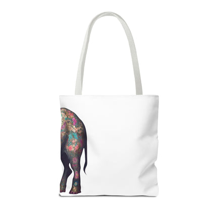 Elephant Gift Tote | Majestic Flower Pattern Grocery Bag | Animal Lovers Office Travel Carrier | Jungle Kingdom Endangered Cotton Traveler