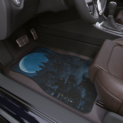 Car Decor | Dark City Of The Night Car Mat | Blue Moon Darkness Auto Floor Carpet | Gothic Lunar Moonlight Skyline | Car Lovers Gift