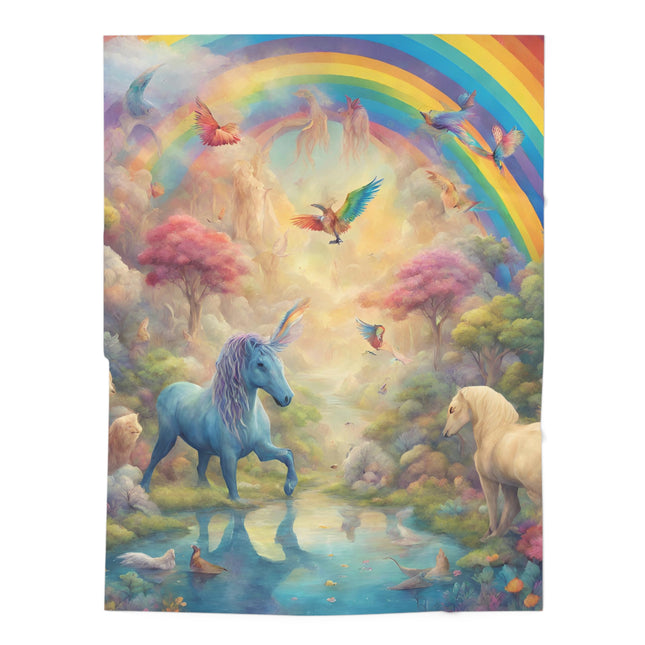Beautiful Infant Girls Rainbow Blue Unicorn Fantasy Baby Swaddle Blanket, Dream World Majestic Birds Trees Animals Changing Cover