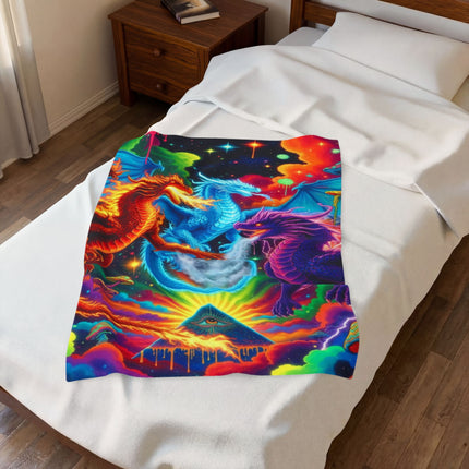 PSYCHEDELIC DRAGON TRIO Trippy Mushroom Blanket