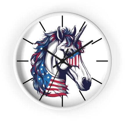 PATRIOTIC UNICORN Wall Clock - American Freedom Fantasy Horse Decor