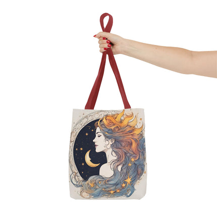 Moon Goddess Tote | Lunar Stars & Space Astronomy Grocery Bag | Laptop Book Carrier | Home Office Solar System Travel Overnight Gift