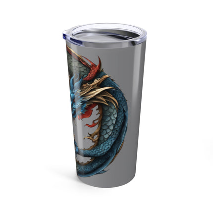 CHINESE DRAGON YIN YANG Tumbler - Red and Blue Twin Reptile Serpent Print Cup