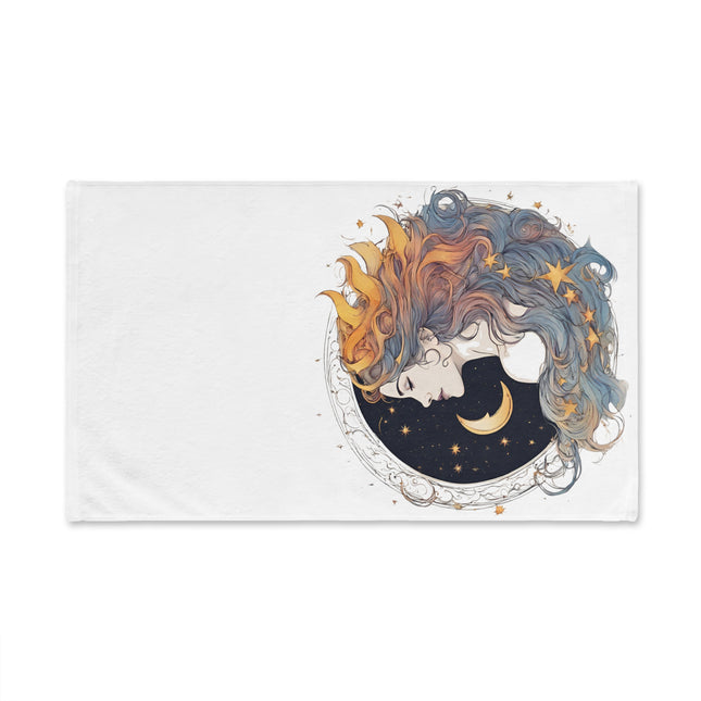 Moon Goddess Hand Towel | Lunar Night Stars Decor | Bathroom Accent Drying Cloth | Astrology Starry Sky & Space Woman Polyester Gift