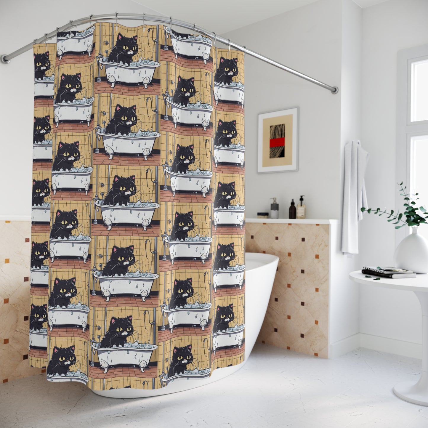 Cute Cats, Cat Bathing Shower Curtain, Cat Lovers Bathroom Decor, Gift for Her