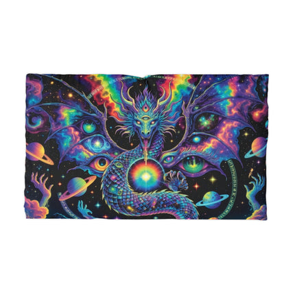 PSYCHEDELIC DRAGON PILLOWCASE — Cosmic Neon Serpent Microfiber Pillow Cover