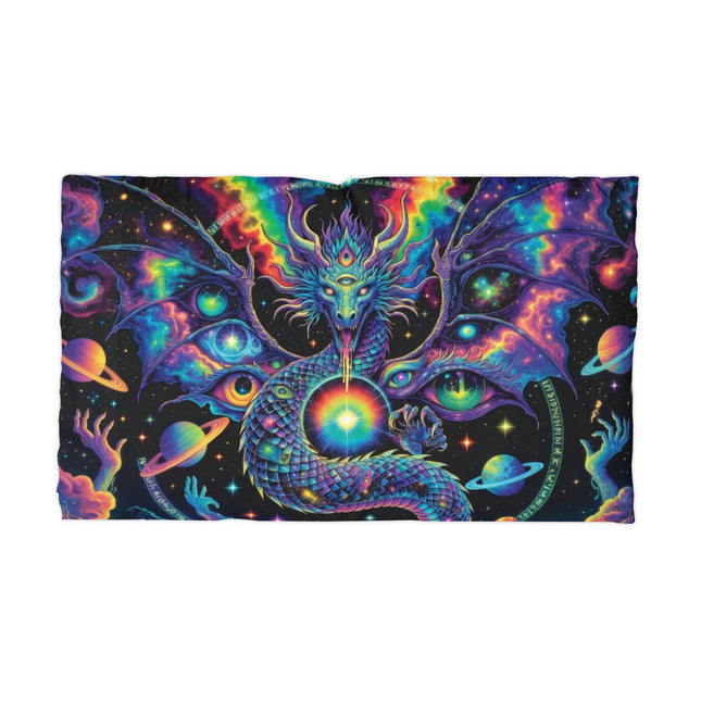 PSYCHEDELIC DRAGON PILLOWCASE — Cosmic Neon Serpent Microfiber Pillow Cover