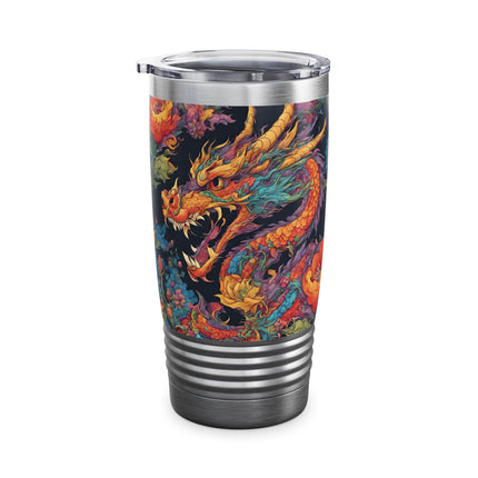 Dragon Tumbler | Japanese Flower Pattern Drink Companion | Floral Japan Insulated Travel Mug | Exercise Office College Road Trip Coffee Gift