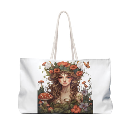 Flower Fantasy Maiden Girl Travel Gift Bag, Mushroom Flowered Garden Princess Fairy Weekend Bag, Mystical Beauty Tote