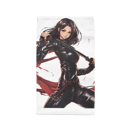 Anime Girl Polyester Lunch Bag, Beautiful Leather Clad Ninja Assassin, Double End Katana Sword, Adult or Teen Work Office & School Gift