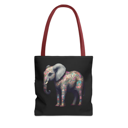 Elephant Gift Tote | Majestic Flower Pattern Grocery Bag | Animal Lovers Office Travel Carrier | Safari Kingdom Endangered Cotton Traveler