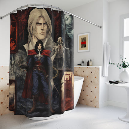 A LEGEND APPEARS IN THE LEGACY OF HIS FATHER Video Game Inspired Abstract Collage Shower Curtain