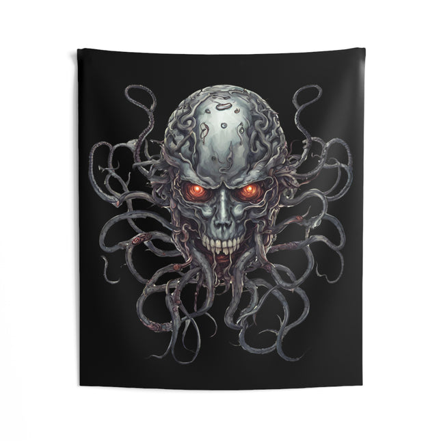 ALIEN CYBORG SKULL Tapestry | Video Game Inspired Metal Tentacle Hanging