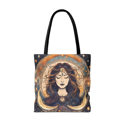 Sun & Moon Goddess Tote | Lunar Stars and Space Astronomy Grocery Bag | Wiccan Dreams Office Laptop Book Carrier | Solar System Travel Gift