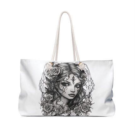 Gothic Rose Fairy Web Girl Travel Gift Bag, Flowered Spiderweb Maiden Weekend Bag, Mystical Beauty Tote