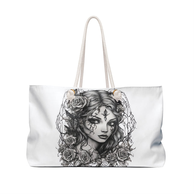 Gothic Rose Fairy Web Girl Travel Gift Bag, Flowered Spiderweb Maiden Weekend Bag, Mystical Beauty Tote