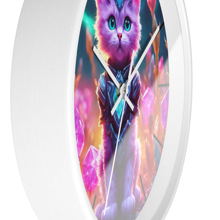 COSMIC CRYSTAL CAT GUARDIAN Wall Clock - Neon Fantasy Cave Decor