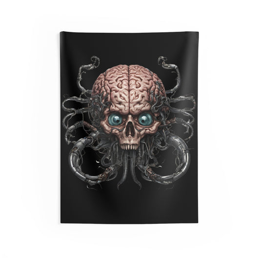 Alien Brain Robot Skull Wall Decor, Contra Video Game Inspired Tapestry, Metal Tentacle Cyborg Outer Space Bedroom Rock Band Stage Hanging