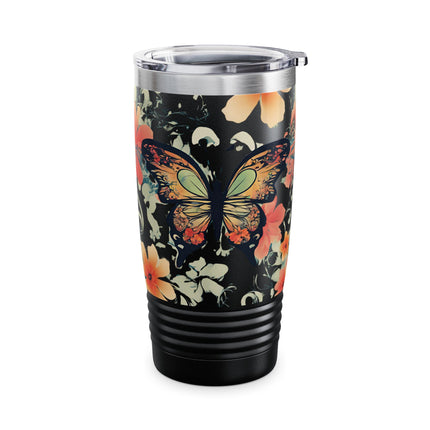 BUTTERFLY Tumbler - Flying Insect Flower Pattern Travel Mug