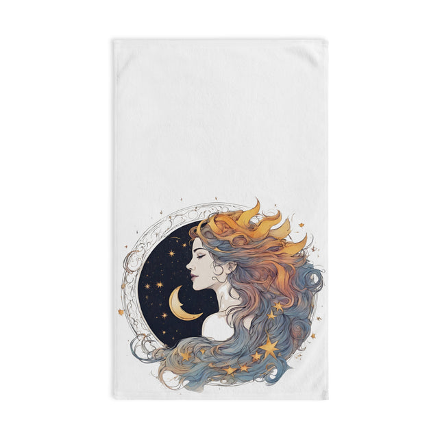 Moon Goddess Hand Towel | Lunar Night Stars Decor | Bathroom Accent Drying Cloth | Astrology Starry Sky & Space Woman Polyester Gift