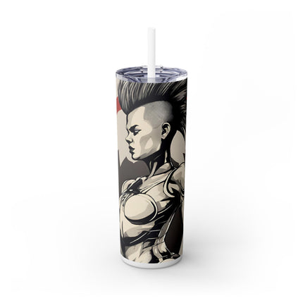 FUTURISTIC CYBER PUNK Skinny Tumbler - Sexy Cyborg Leather Clad Spike Mohawk Girl Insulated Cup