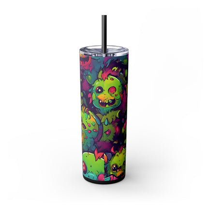 Kids Little Monster Skinny Tumbler | Colorful Funny Zombie Childs Insulated Cup | Furry Mutant Fun School Lunch Classroom Drink Traveler
