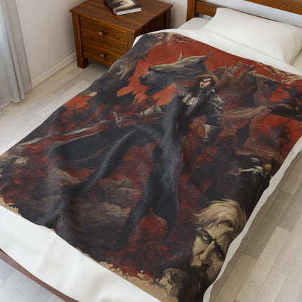 A LEGENDARY ADVENTURER RISES AT THE HOWL OF MIDNIGHT Video Game Inspired Abstract Collage Blanket