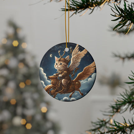 PERSONALIZED Flying Fantasy Christmas Steampunk Winged Cat Ceramic Ornament