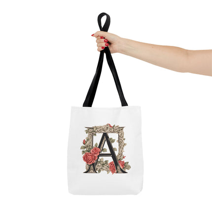 Custom Letter Personalized Tote | Rose Flowered Grocery Travel Bag | Floral Print Roses Office Laptop & Books or Exercise Overnight Carrier