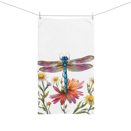 Floral Dragonfly Hand Towel | Flower Pattern Flying Insect Decor | Bathroom Accent Drying Cloth | Spring & Summer Dragon Fly Polyester Gift