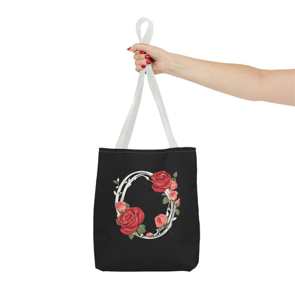 Custom Letter Personalized Tote | Rose Flowered Grocery Travel Bag | Floral Print Roses Office Laptop & Books or Exercise Overnight Carrier