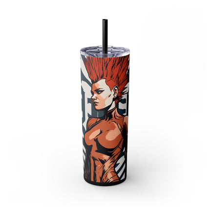 FUTURISTIC CYBER PUNK Skinny Tumbler - Leather Clad Spike Mohawk Girl Insulated Cup