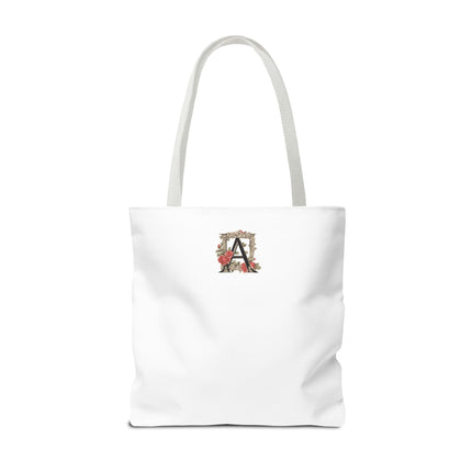 Custom Letter Personalized Tote | Rose Flowered Grocery Travel Bag | Floral Print Roses Office Laptop & Books or Exercise Overnight Carrier