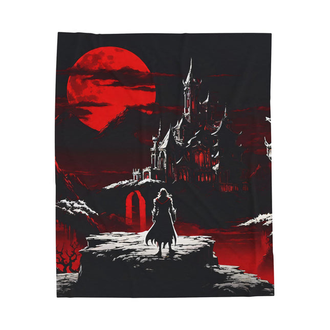 STANDING AT THE PRECIPICE OF EVIL Retro Vampire Castle Blanket - Vintage Video Game Inspired Throw
