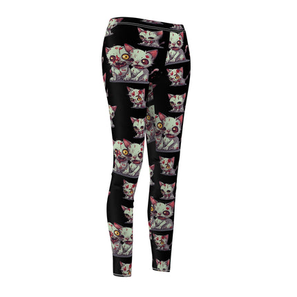 Cat Zombie Casual Leggings | Undead Brain Kittens Elastic Bottoms | Kitty Wear Tight Green Bloody Feline Womens Pants | Zombie Lover Wear