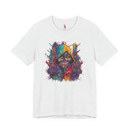 EVIL HOODED SKELETON Abstract Splash Graffiti T-Shirt - Cartoon Street Art Tee